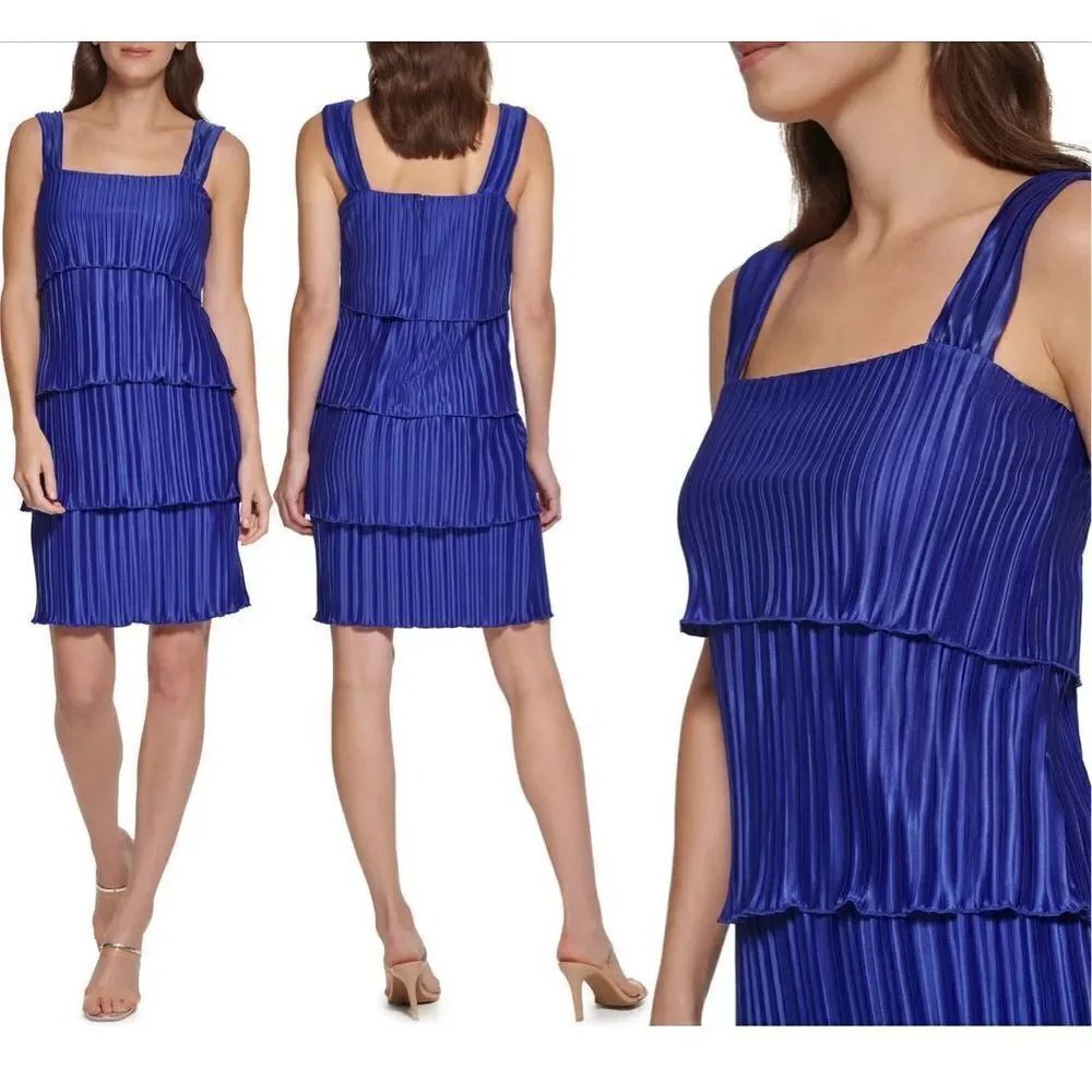 DKNY Plissé Pleated Tiered Satin Dress size 4 NWT